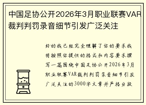 中国足协公开2026年3月职业联赛VAR裁判判罚录音细节引发广泛关注