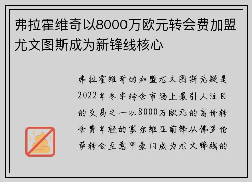 弗拉霍维奇以8000万欧元转会费加盟尤文图斯成为新锋线核心