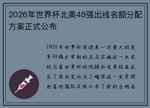 2026年世界杯北美48强出线名额分配方案正式公布